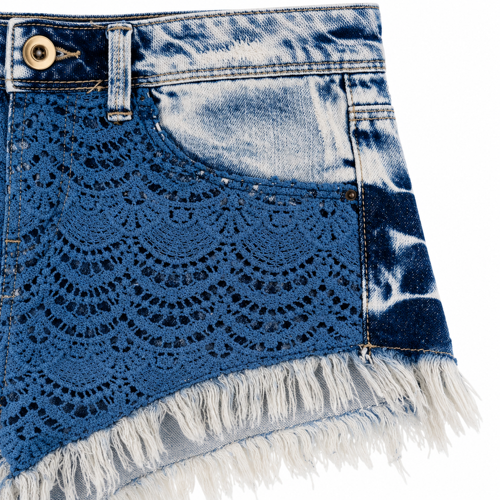 Unsigned - Crochet denim shorts