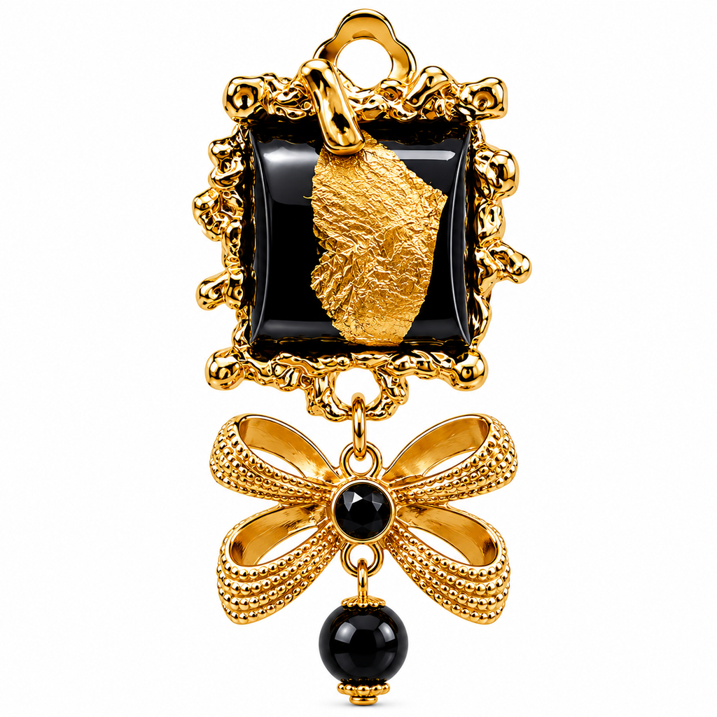 Unsigned - Black and gold bow earrings