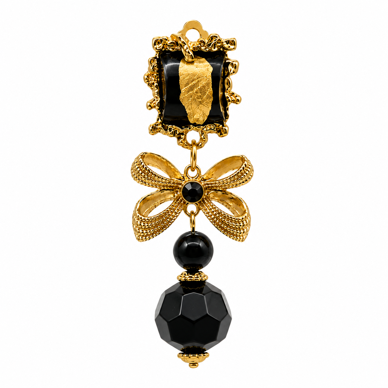 Unsigned - Black and gold bow earrings