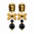 Unsigned - Black and gold bow earrings