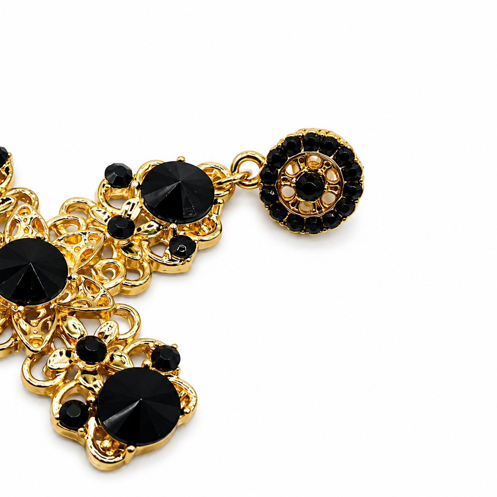 Unsigned - Black stones cross earrings
