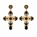 Unsigned - Black stones cross earrings