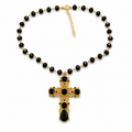 Unsigned - Black stones cross necklace