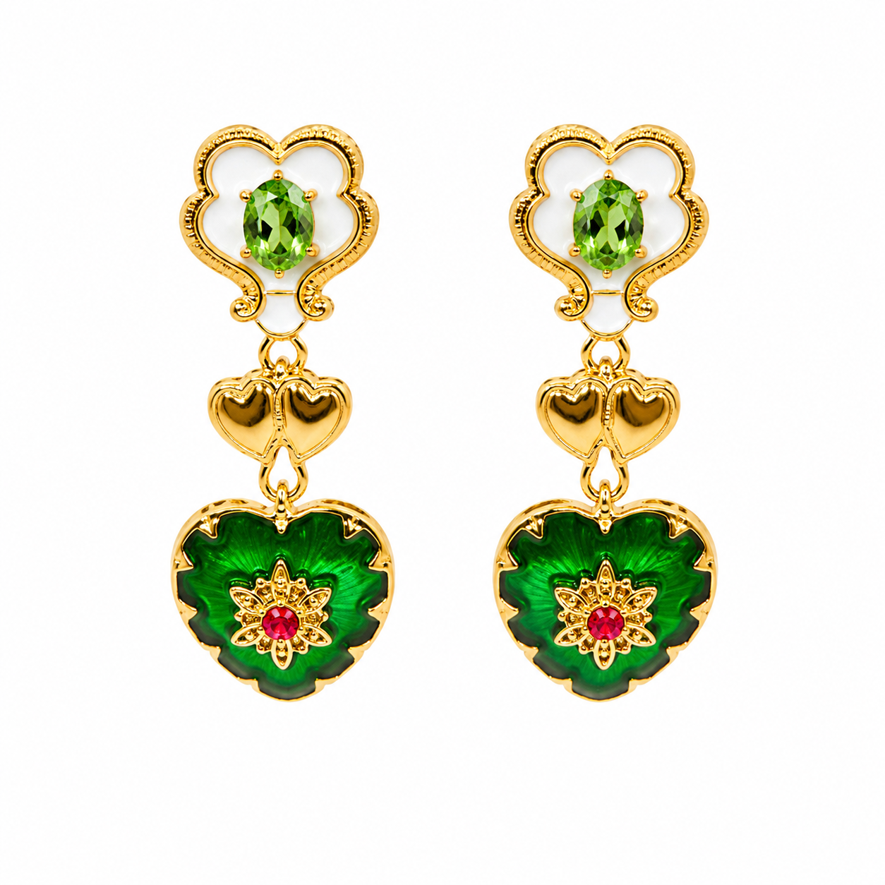 Unsigned - Emerald hearts earrings