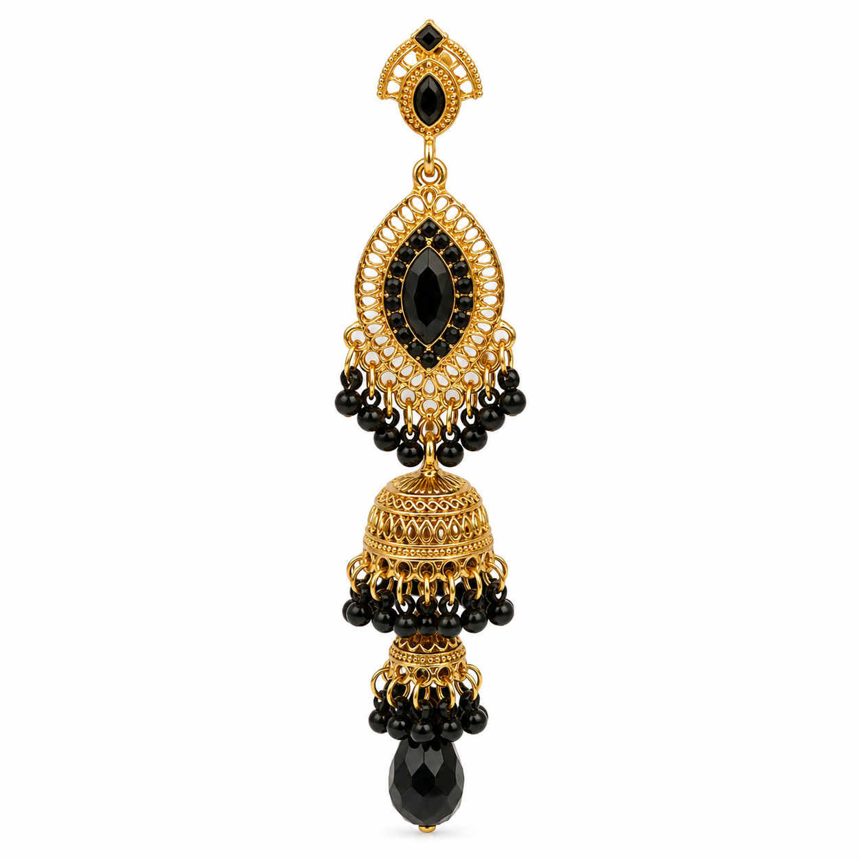 Unsigned - Black and gold chandelier earrings