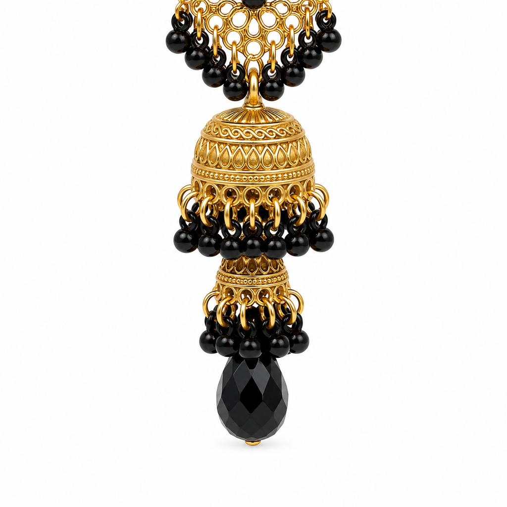 Unsigned - Black and gold chandelier earrings