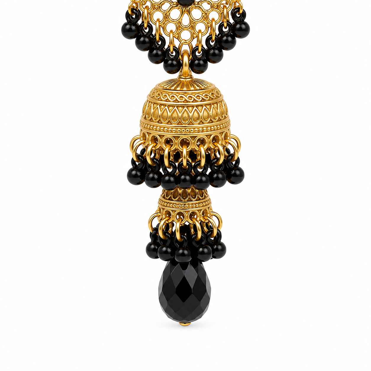 Unsigned - Black and gold chandelier earrings
