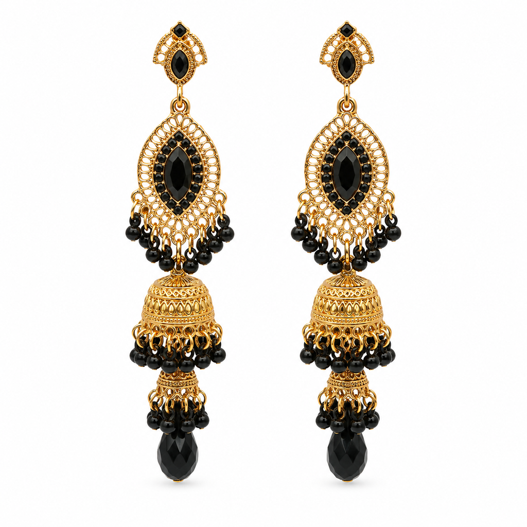 Unsigned - Black and gold chandelier earrings