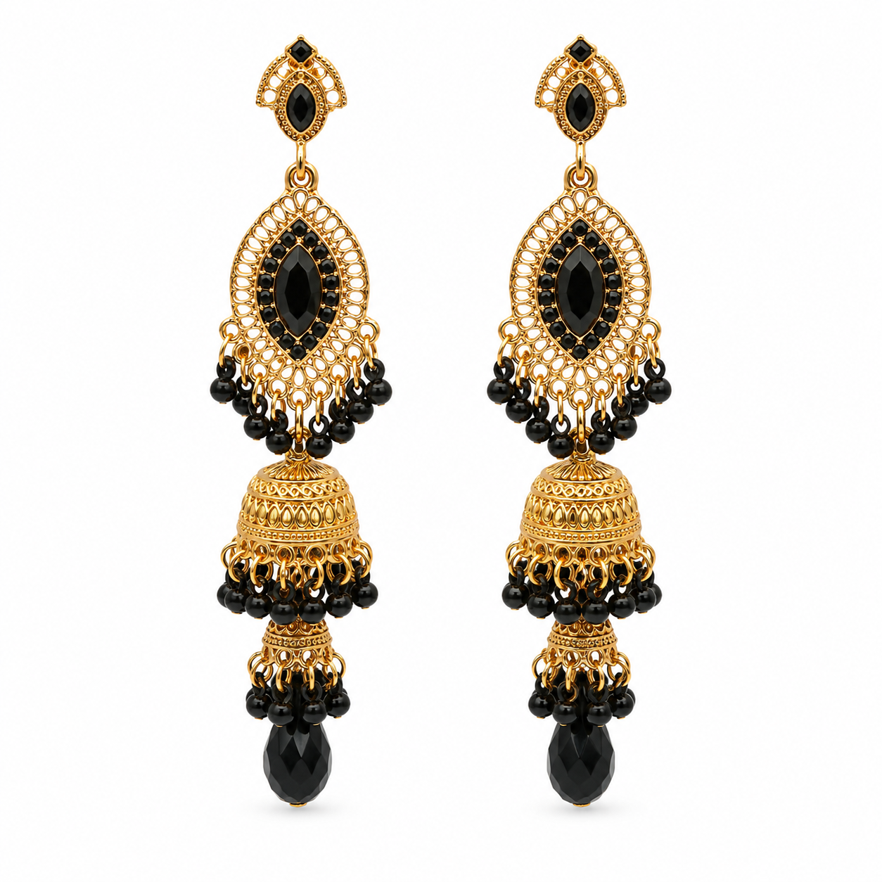 Unsigned - Black and gold chandelier earrings