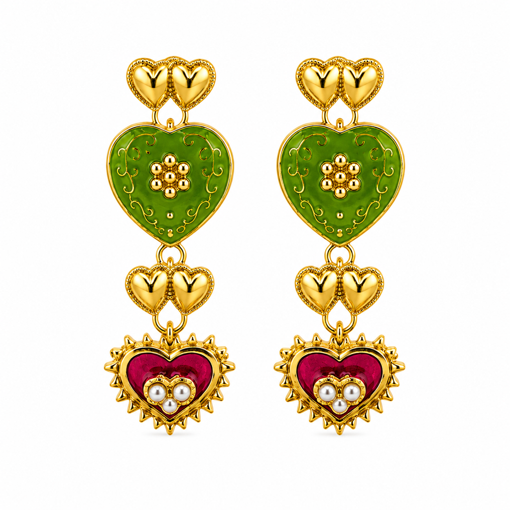 Unsigned - Colored hearts pendants earrings