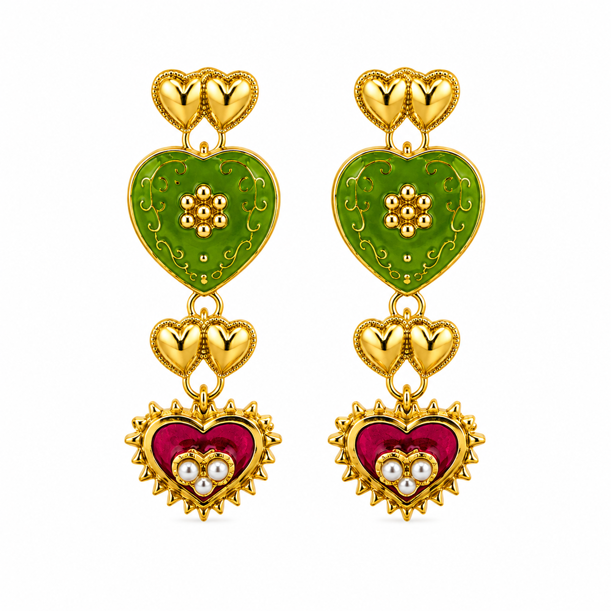 Unsigned - Colored hearts pendants earrings