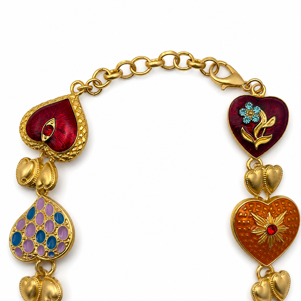 Unsigned - Colored stone hearts bracelet
