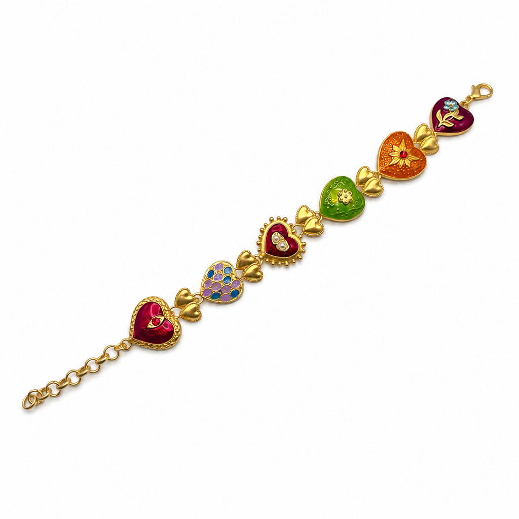 Unsigned - Colored stone hearts bracelet