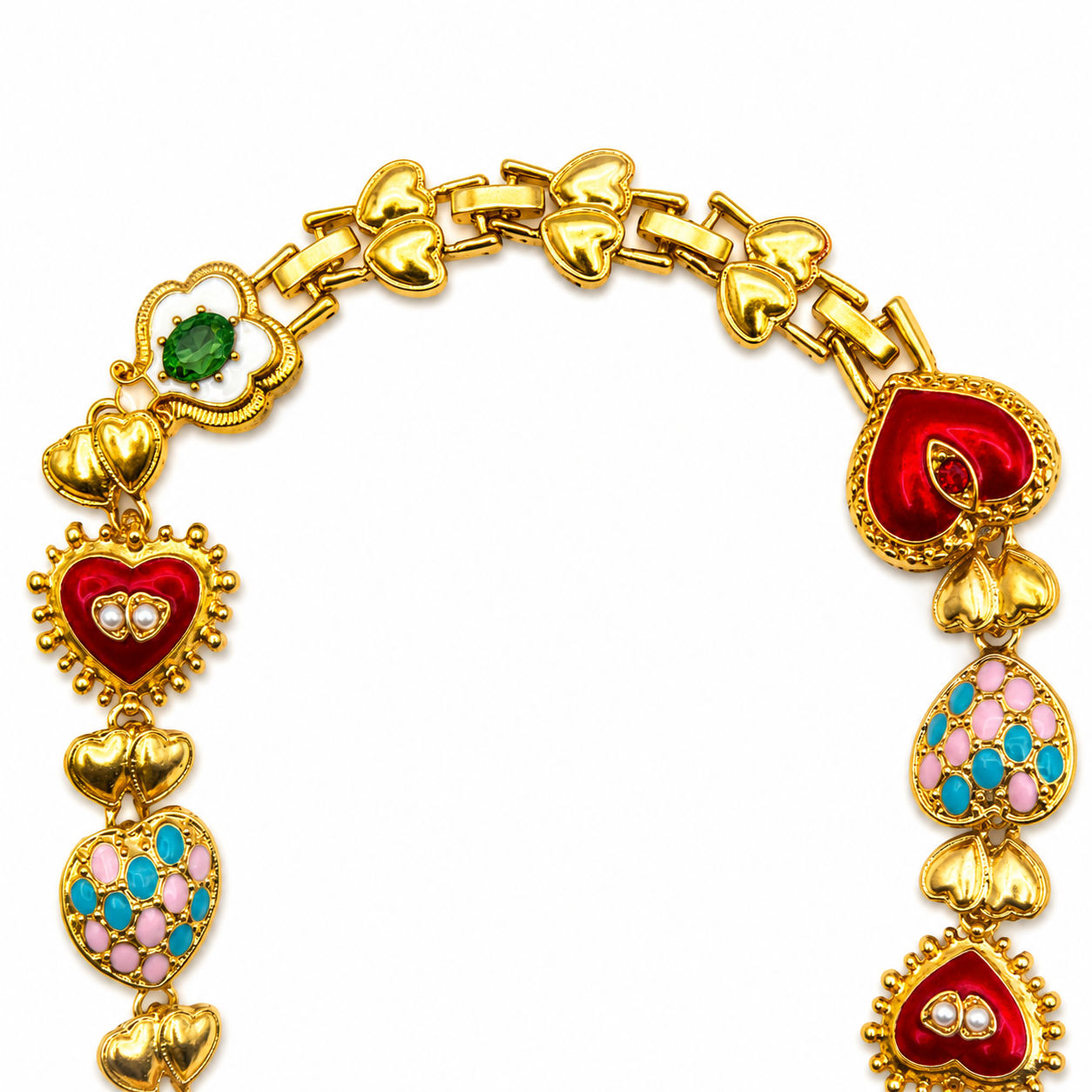 Unsigned - Colored stones hearts necklace
