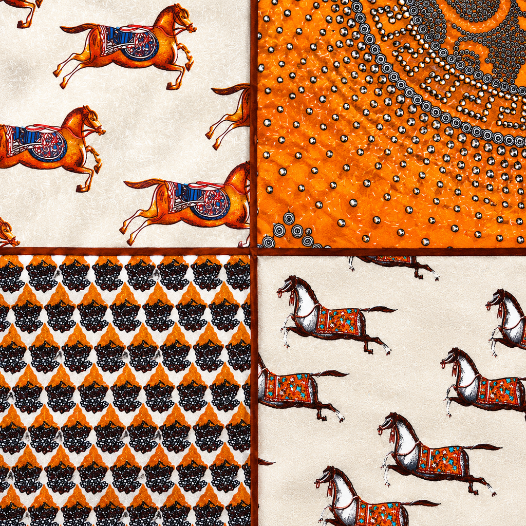 Unsigned - Orange horses and pattern scarf