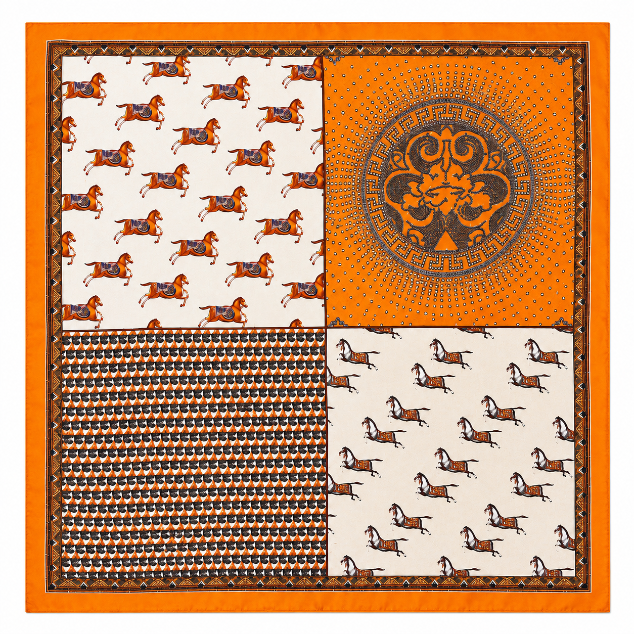 Unsigned - Orange horses and pattern scarf