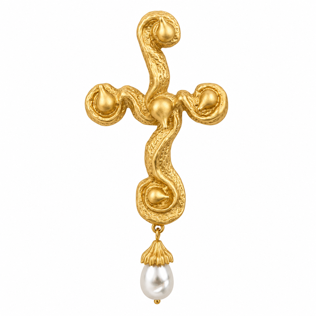 Unsigned - Swirled cross earrings