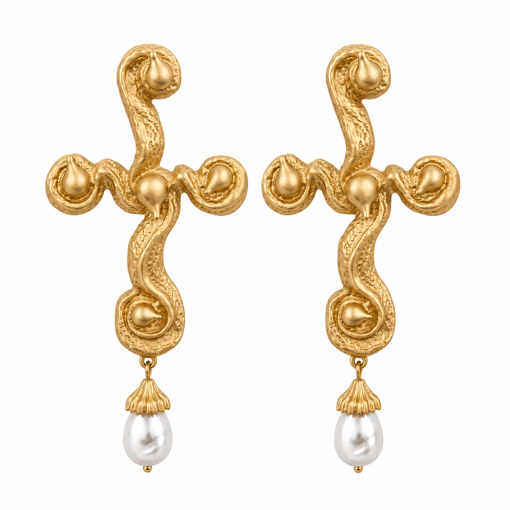 Unsigned - Swirled cross earrings